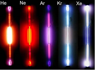Noble gases in gas discharge tube. 