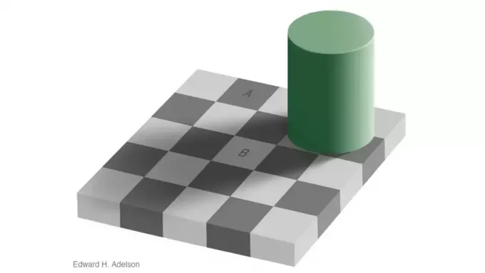 ოპტიკური ილუზია: კვადრატები A და B ერთნაირია?