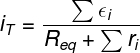 Req - ekvivalentní odpor obvodu (Ω)