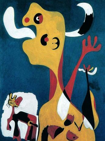 the dog and the woman in front of the moon joan miró