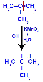 Zerwanie wiązania pi między węglami 1 i 2 w 2-metylopropenie