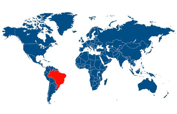 ब्राजील अमेरिकी महाद्वीप पर स्थित है, विशेष रूप से दक्षिण अमेरिका उपमहाद्वीप पर।