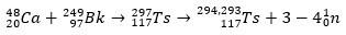Znázornenie tvorby izotopov teneso-294 a teneso-293.
