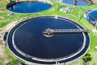 Settling tanks in a water treatment plant