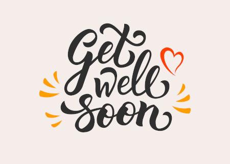 Bézs színű alapon angol szöveg „Get well soon”.