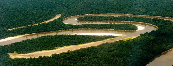 Въздушен изглед на река Амазонка, която е тип меандър.
