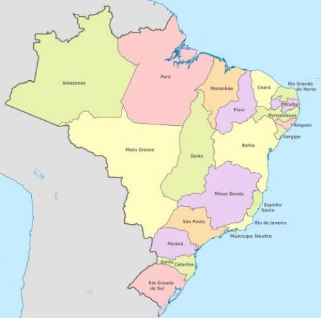 Mappa del Brasile prima del Rio Branco