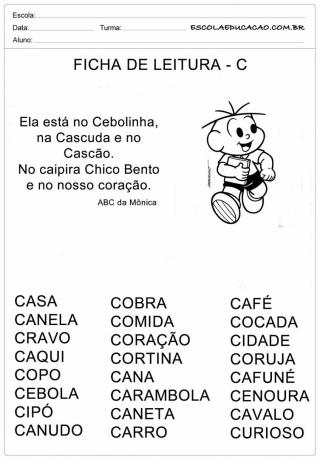 Hoja de lectura Letra C - Cebolletas