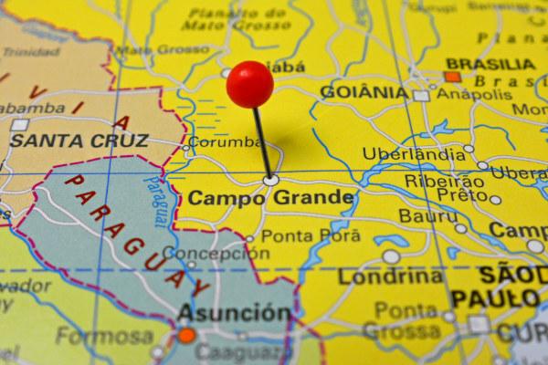 Вырезка карты, на которой выделено местоположение Кампо Гранде.