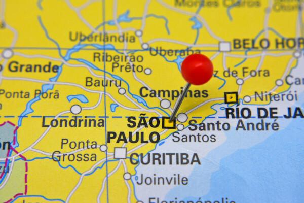Locatie van São Paulo, in de zuidoostelijke regio van Brazilië.