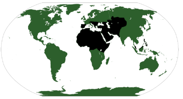 Mapa představující chalífát navržený Islámským státem. [3]