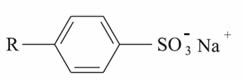 Formula structurală a compușilor de alchilbenzen sulfonat de sodiu
