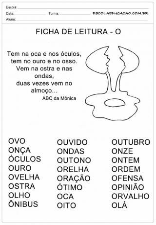 Hoja de lectura Letra O - Huevo