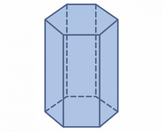 Blått prisme med sekskantet base.