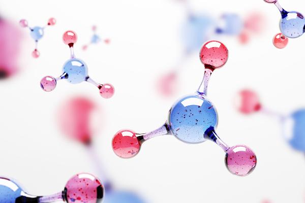 Illustrasjonsbilde av et molekyl med to forskjellige atomer. 