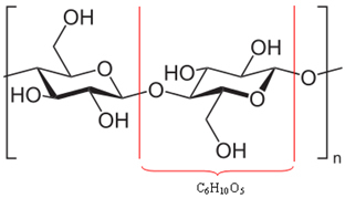 Cellulose wordt gevormd door de condensatie van een groot aantal glucosemoleculen