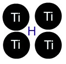 atom vodika, obdan z atomi titana