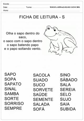 읽기 시트 편지 S-Sapo