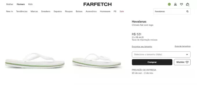 La boutique virtuelle annonce la vente d'une paire de Havaianas pour R$ 531