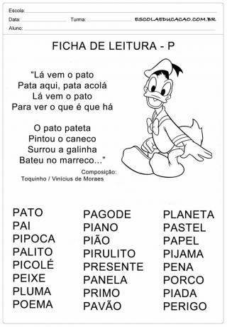 Foaie de lectură Litera P - Pato