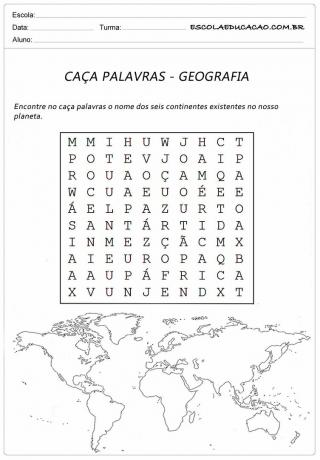 Actividades imprimibles de búsqueda de palabras de geografía