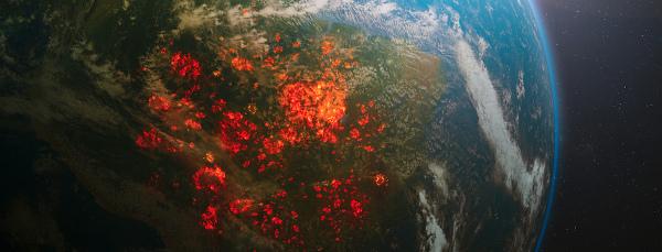 Przestrzenny widok pożarów w Ameryce Południowej