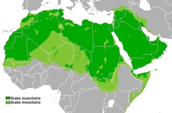 Mapa převládajícího rozložení arabské populace ¹