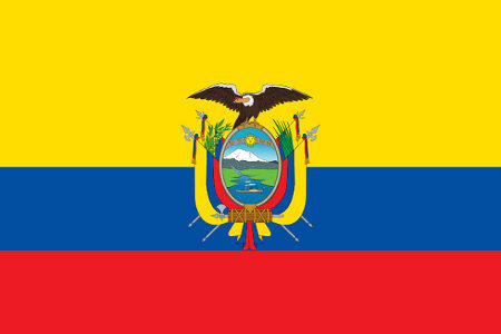 Ecuadors flagga, i gula, blå och röda färger. 