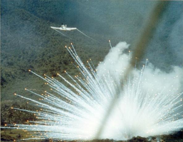 White phosphorus bomb being used in 1966, during the Vietnam War.