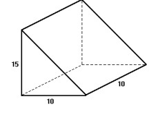 Driehoekig prisma met randen van 10 cm en hoogte van 15 cm.