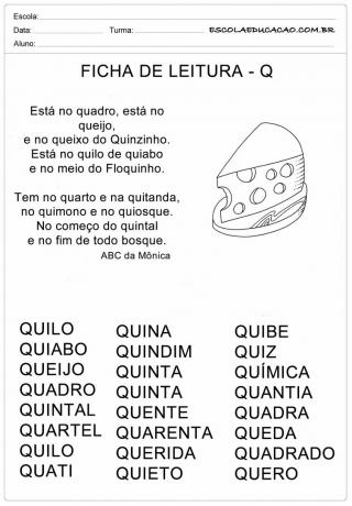 Hoja de lectura Letra Q - Queso