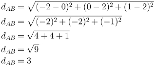 การคำนวณระยะทางตัวอย่างระหว่างจุดสองจุดในช่องว่าง