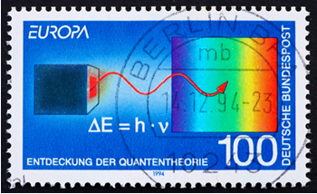 Stempel trykt i Tyskland (1994) som viser oppdagelsen av Max Plancks kvanteteori [2]
