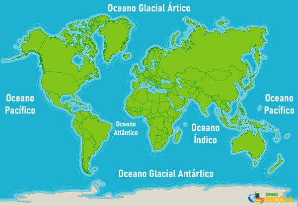 Verdeling van oceanen in de wereld.