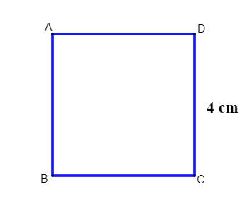 Illustratsioon ruudust, mille külg on 4 cm, selle pindala arvutamiseks.