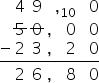 атрибути стека цхаралигн центар стацкалигн десни крај атрибути ред 49 ништа зарез размак са 10 предзнак 0 крајњи ред реда хоризонтални потез 5 хоризонтални ход 0 зарез 00 крајњи ред реда минус 23 зарез 20 крајњи ред хоризонтална линија ред 26 зарез 80 крај крајњег реда гомила