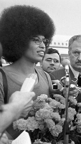 1970 년대에 부당하게 수감 된 철학자 Angela Davis는 흑인 인구와 여성의 권리를위한 투쟁의 상징이되었습니다.