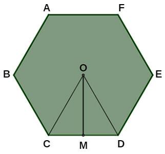 Regular hexagon in green and with delimited apothem segment.