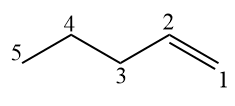 Структура, використана для назви вуглеводню пент-1-ен, алкен.