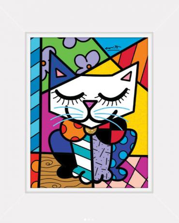 Kunstverk av Romero Britto som viser en katt.