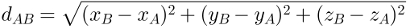 Formula of the distance between two points in space