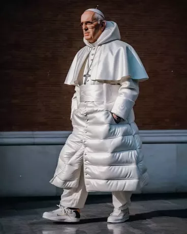 Dirbtinis intelektas sukuria stilingą paltą vilkinčio popiežiaus įvaizdį: kiek toli siekia technologinės galimybės?