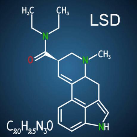 Všimnite si štruktúrny vzorec pre LSD.