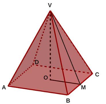 Square-based pyramid with delimited apothem segment.