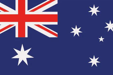 Australiens flagga, i blå, röda och vita färger.