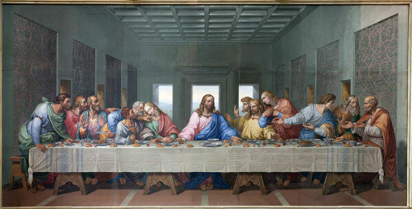 Reproduktion av den sista måltiden utförd av Jesus Kristus med sina lärjungar. *