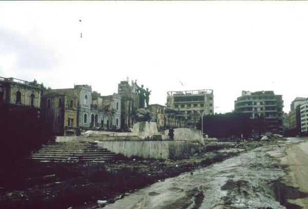 Stad Beiroet, hoofdstad van Libanon, verwoest door een burgeroorlog.