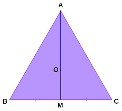 Võrdkülgne kolmnurk ABC, lillat värvi.