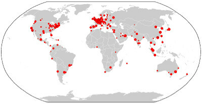 Kort over globale byer i verden