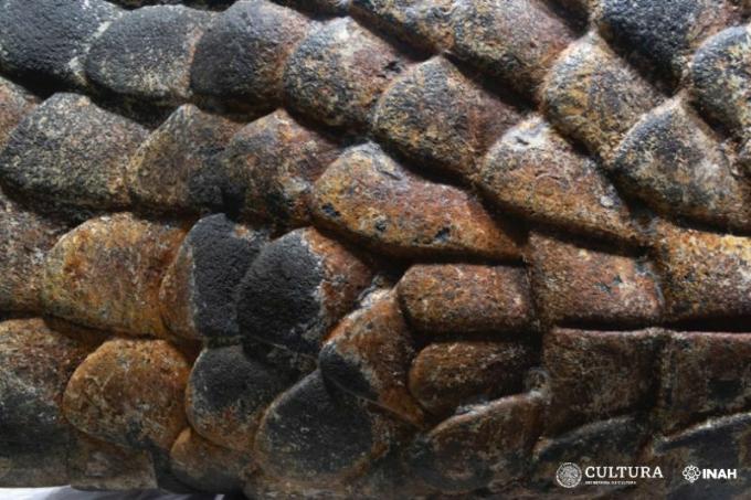 멕시코에서 발견된 1톤짜리 500년 된 돌뱀 머리. 바라보다!